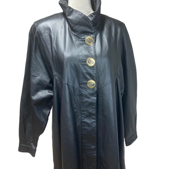 NWOT Damselle L Black Soft Leather Long Trench Coat Duster Flared Swing Womans - Picture 10 of 14